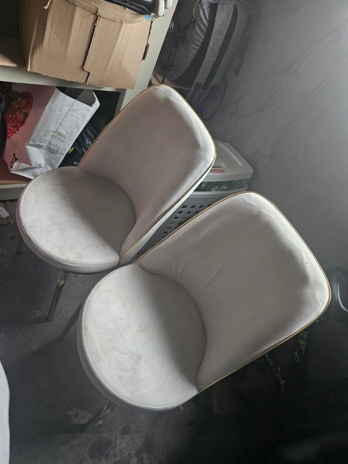 Set van 2 Witte Stoelen met Gouden Poten, Huis en Inrichting, Stoelen, Ophalen, Gebruikt, Twee, Wit