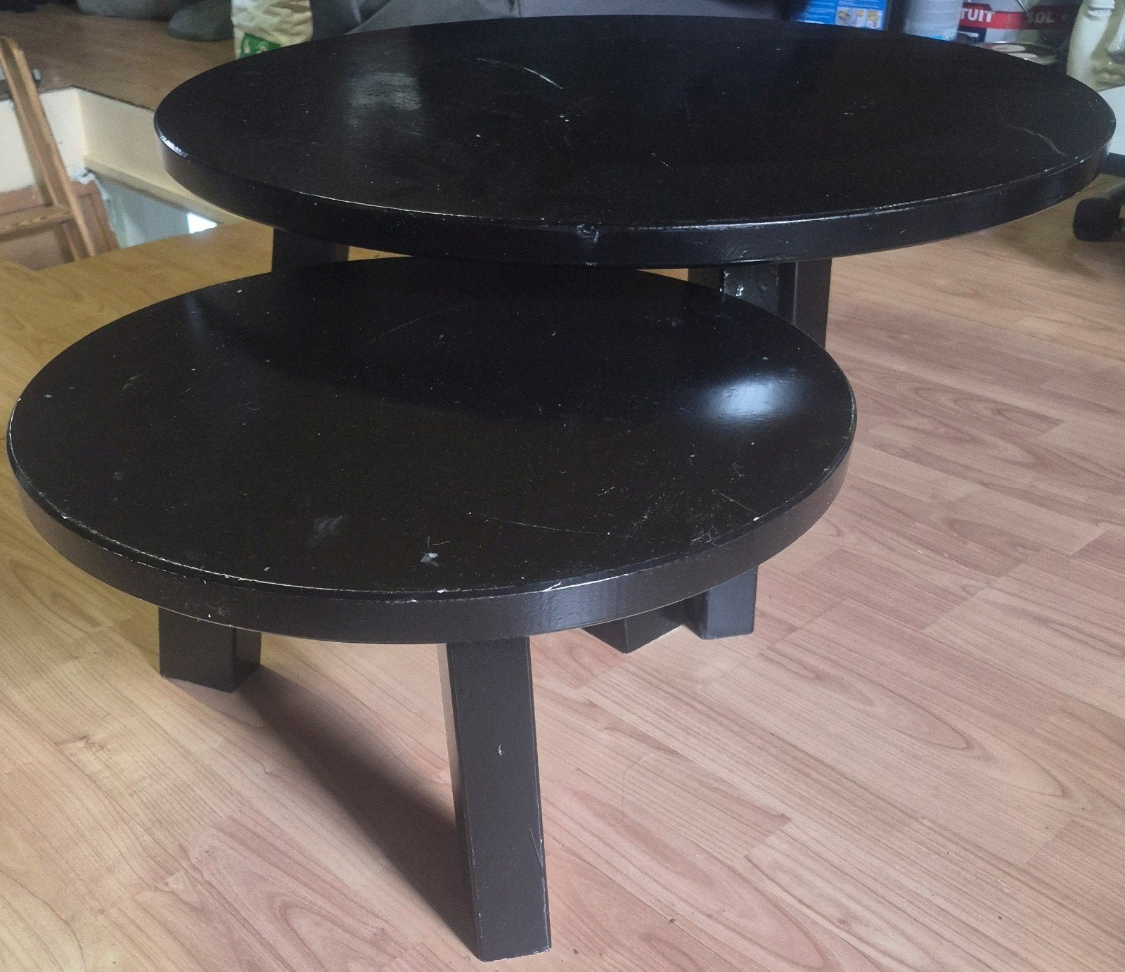 Set van 2 zwarte ronde salontafels, Ophalen, Minder dan 50 cm, Gebruikt, Rond