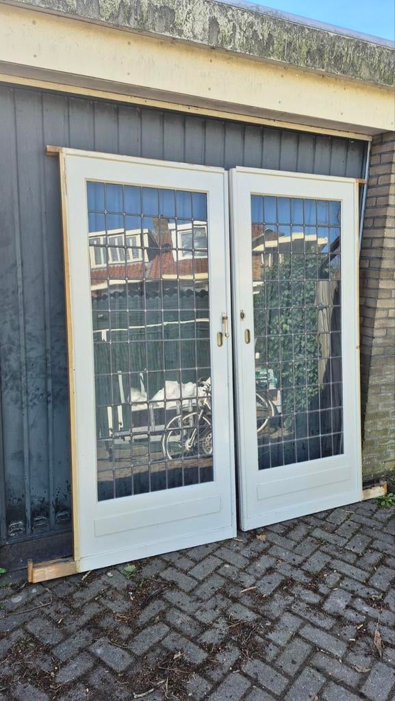 Set van 2 ensuite deuren met glas-in-lood look 92.5x211.5, Doe-het-zelf en Verbouw, Deuren en Horren, Ophalen, Gebruikt, 80 tot 100 cm