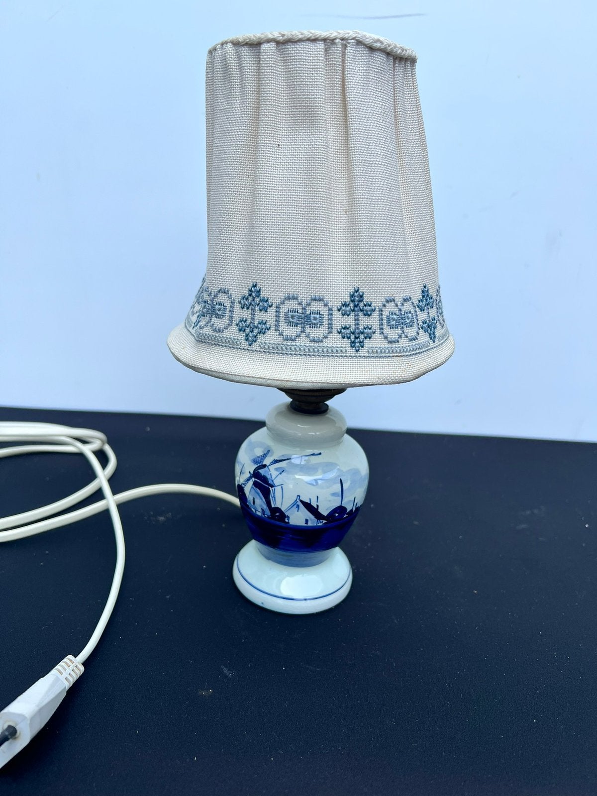 Te Koop Vintage Delfts Blauw Schemerlamp  Kap Borduur, Ophalen of Verzenden