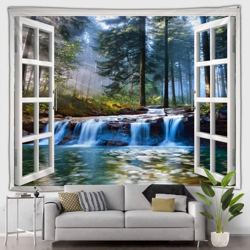 Waterval Wandkleed / 3D Wand Kleed Bos Bomen Groen Muurkleed, Verzenden, Nieuw, Wandkleed