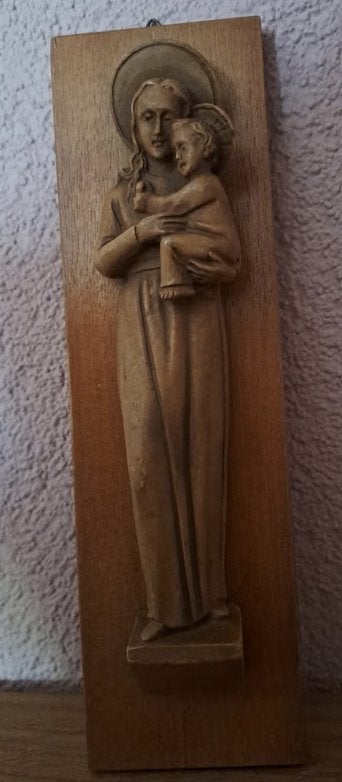 Houten wanddecoratie: Maria met Jezus, Ophalen of Verzenden