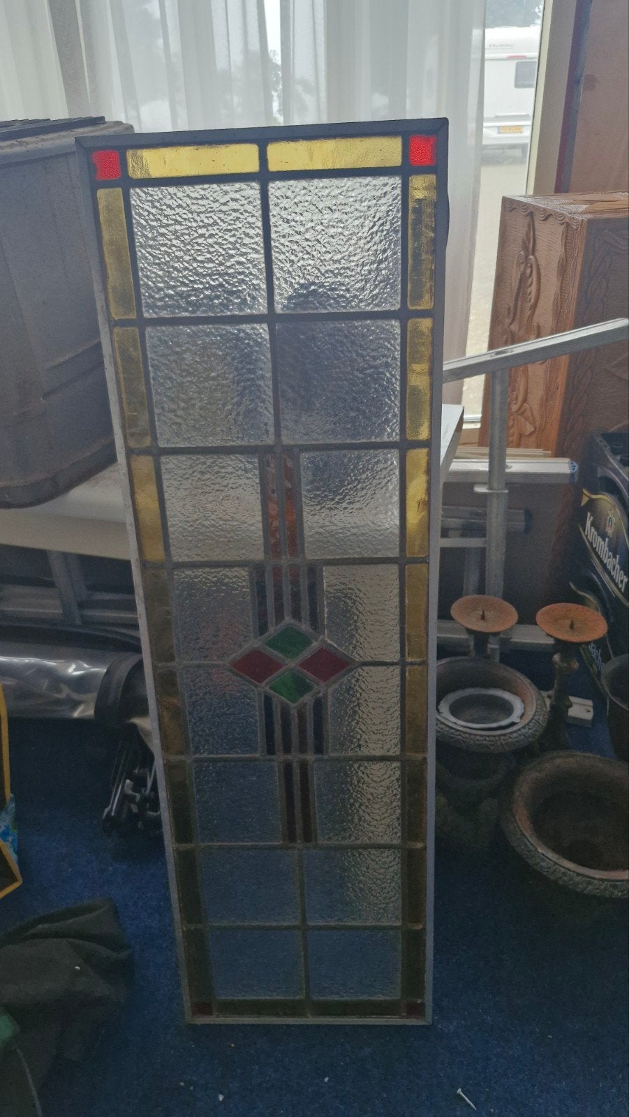 Glas in lood raam - 37x119 cm, Ophalen, Gevelraam of Ruit, Gebruikt, Minder dan 80 cm