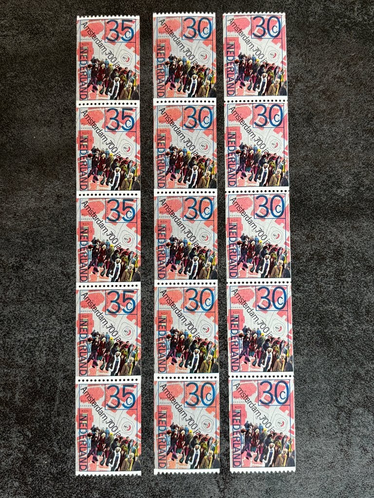 1975 Rolzegels strip van 5: 1064AR (15+17 gaats) en 1067R, Ophalen of Verzenden, Na 1940, Postfris