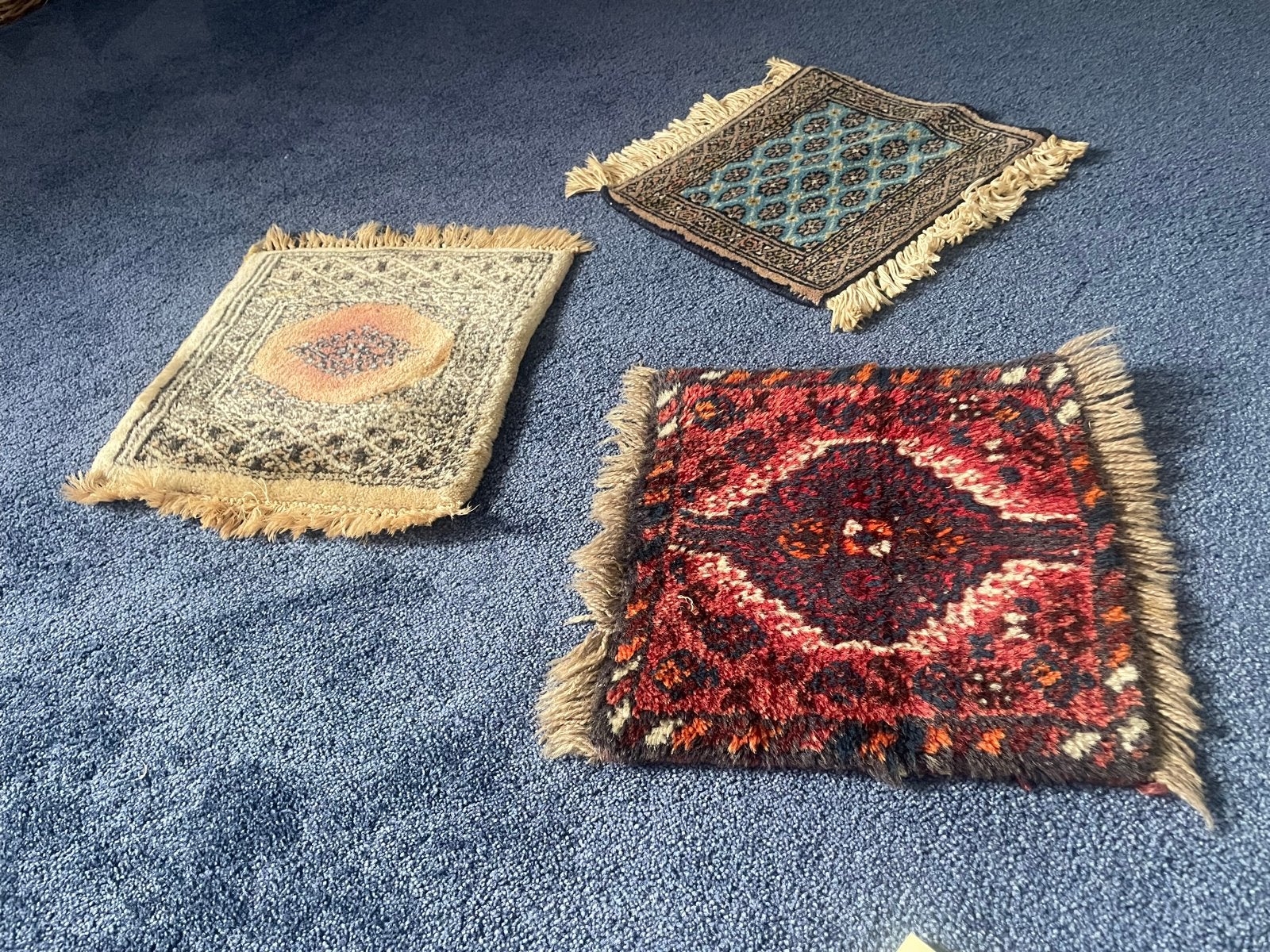 Set van 3 Kleine Perzische Tapijtjes / Onderzetters, Minder dan 50 cm, Ophalen of Verzenden, Zo goed als nieuw, Bruin