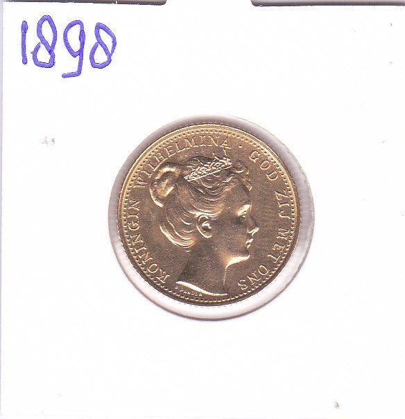 Schaars gouden tientje 1898 Kroningsjaar voor 880 euro, Koningin Wilhelmina, Losse munt, 10 gulden, Goud