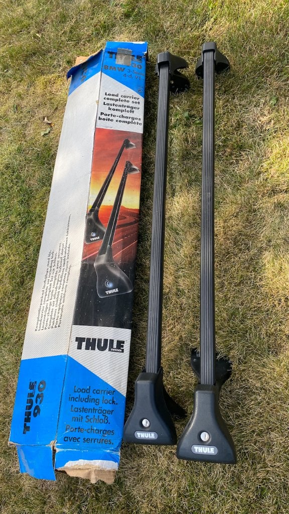 Set Thule dakdragers BMW 3-serie E46 1998-2005 + skihouders, Auto diversen, Dakdragers, Ophalen, Gebruikt