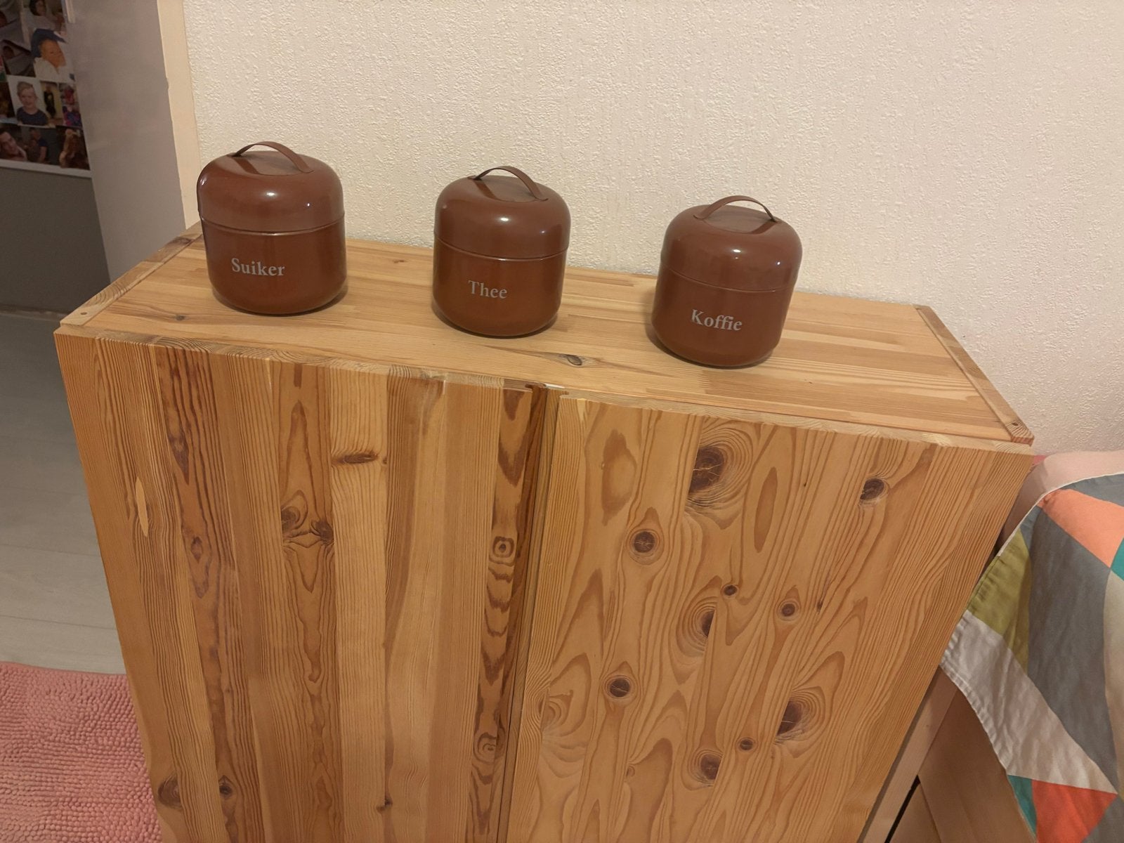 Vintage voorraadpotten set (suiker, thee, koffie), Ophalen, Gebruikt, Voorraadpot, Metaal