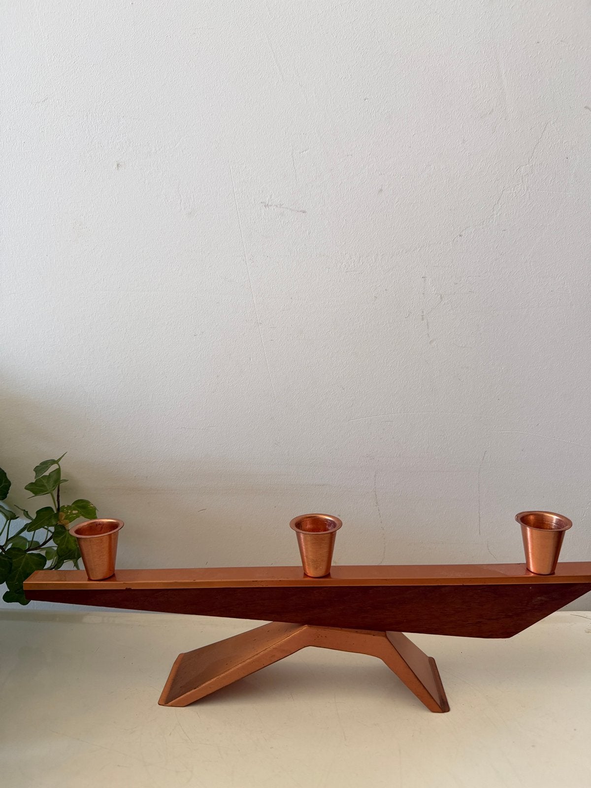 Mid Century teak houten kandelaar, Ophalen of Verzenden