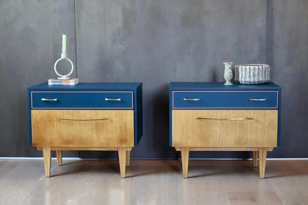 Mid-century nachtkastjes – “The Tuscan Line”, Huis en Inrichting, Slaapkamer | Nachtkastjes, Ophalen, Zo goed als nieuw, 45 tot 65 cm