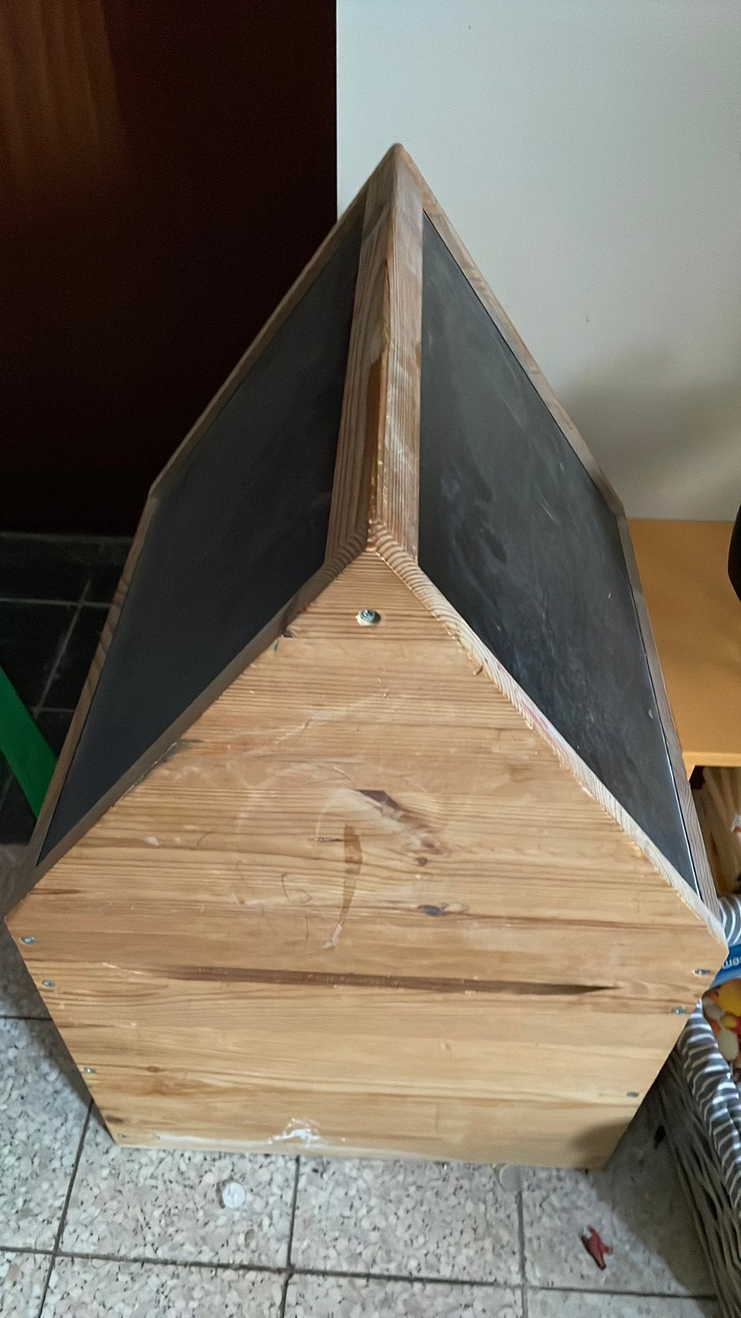 Blokkedoos met krijtbord, Ophalen, Gebruikt