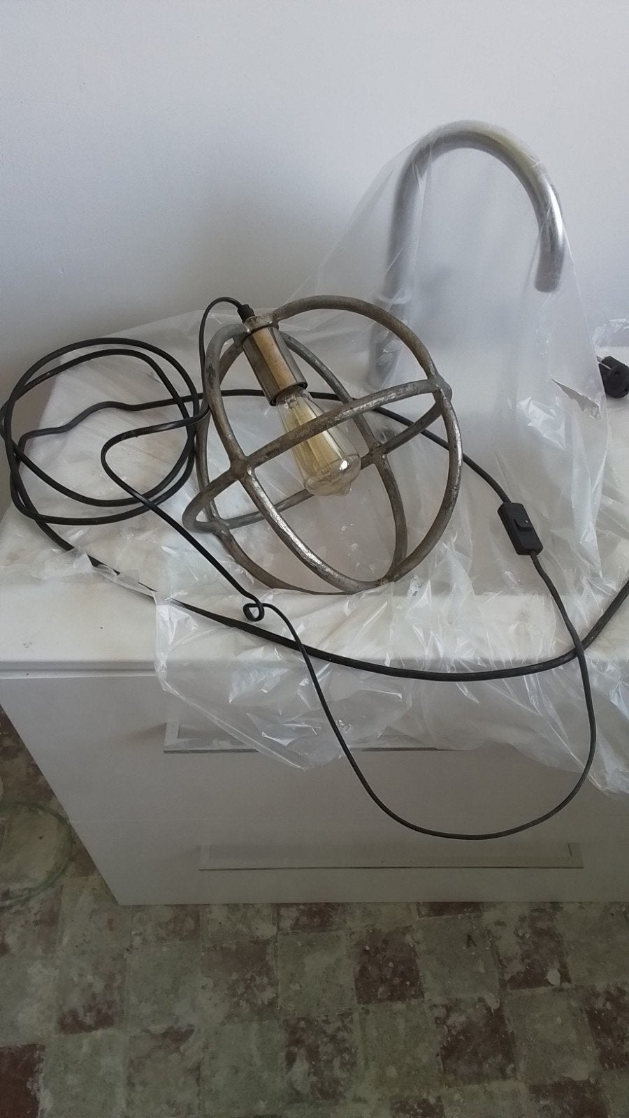 Industriële hanglamp met metalen kooi, Nieuw, Ophalen of Verzenden, Minder dan 50 cm, Industrieel, Vintage