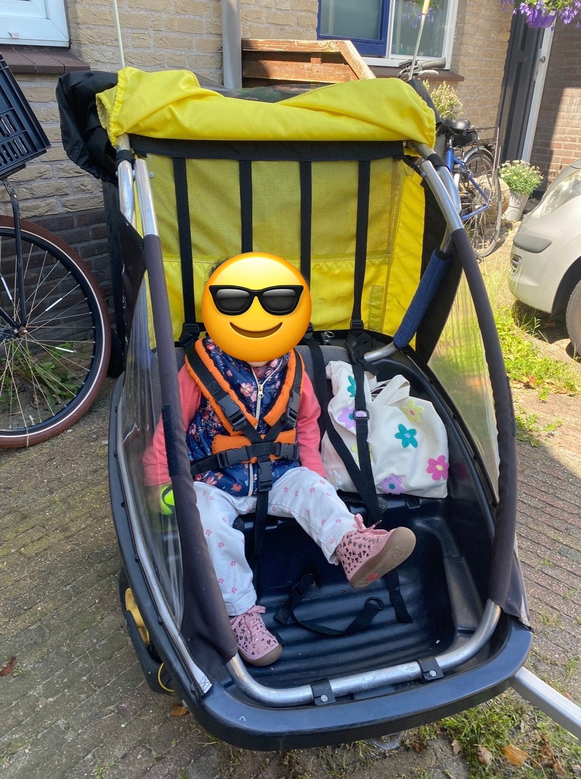 Kid Car fietskar met harde bodem en hoes, Fietsen en Brommers, Fietsaccessoires | Aanhangers en Karren, Ophalen, Gebruikt, Kinderkar