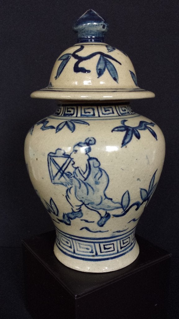 Chinese POT met DEKSEL > Afb Chinees Garden < Keramiek 19 cm, Huis en Inrichting, Beige, Met deksel, Ophalen of Verzenden, Zo goed als nieuw