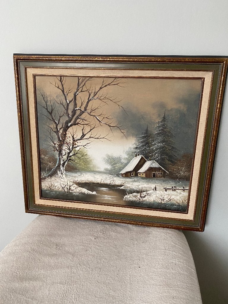 winterse landschap schilderij, Doek, Ophalen of Verzenden, Landschap, Olieverf