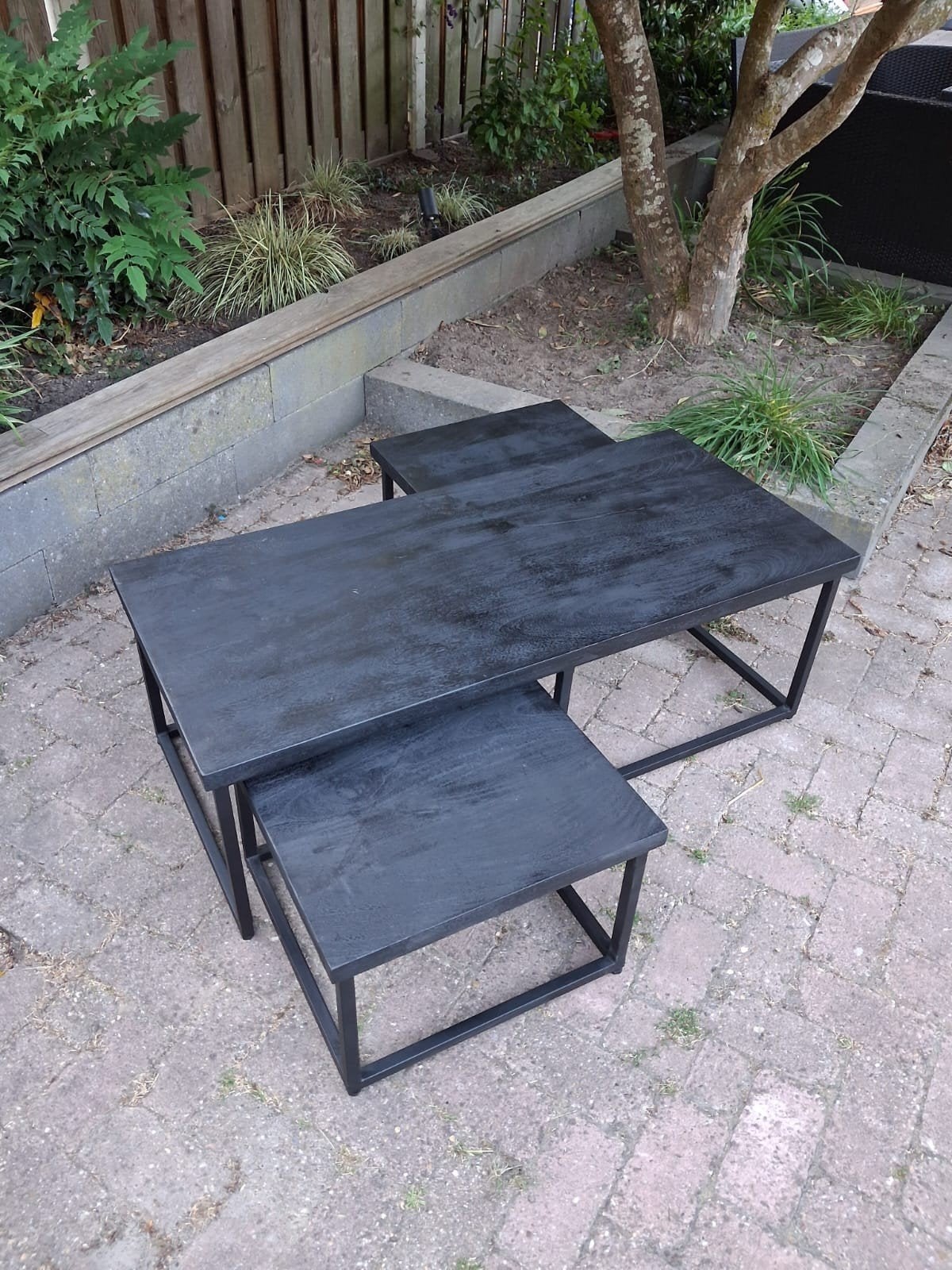Industriële salontafelset van 3 zwart 120x55x40 cm, Ophalen, Rechthoekig, 100 tot 150 cm, 50 tot 100 cm