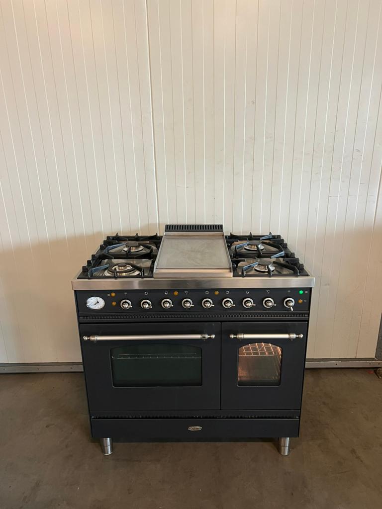 Luxe Boretti fornuis antraciet met frytop - 90 cm, 60 cm of meer, Ophalen of Verzenden, Zo goed als nieuw, Gas