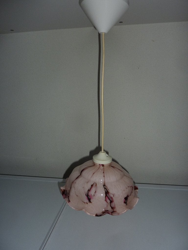 Art Deco glazen opaline hanglampje. Roze., Antiek en Kunst, Ophalen of Verzenden