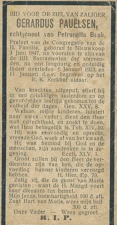 Oud bidprentje Gerardus Pauelsen - Zeldzaam  Nieuwkoop, Verzamelen, Ophalen of Verzenden, Bidprentje