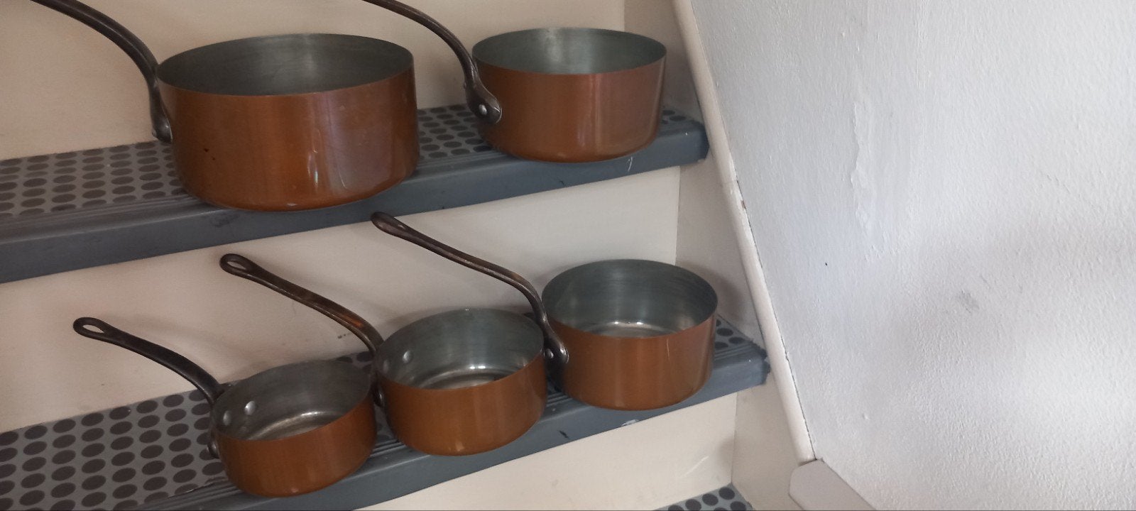 Koperen pannenset - 5 stuks, Huis en Inrichting, Met handvatten, Pannenset, Ophalen of Verzenden, Koper