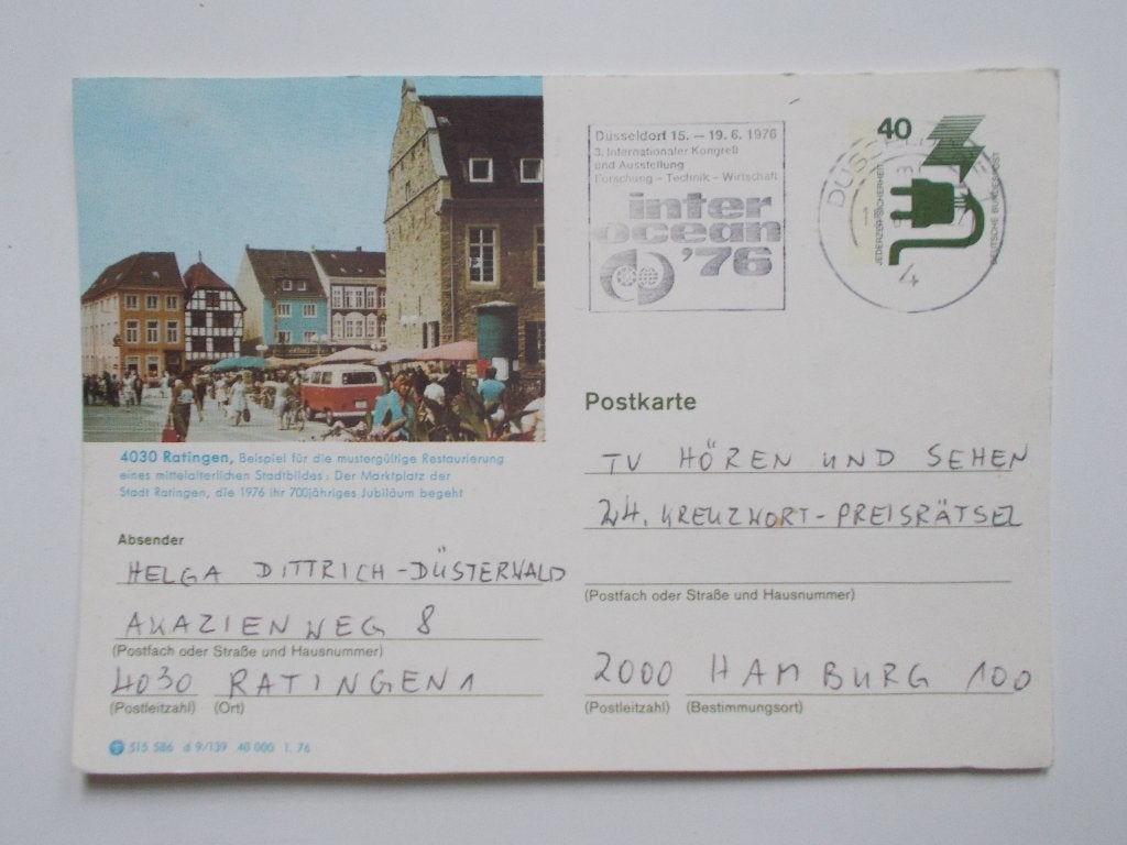 BRD, Beeldpostkaart Marktplatz Ratingen 1976., Ophalen, 1960 tot 1980, Gelopen, Duitsland