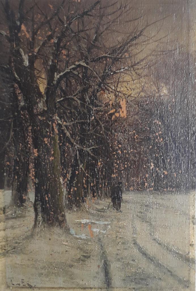 WINTERLANDSCHAP MET 1 FIGUUR>OUD 1935🖌STIJL LOUIS APOL 👌, Antiek en Kunst, Kunst | Schilderijen | Klassiek, Ophalen of Verzenden