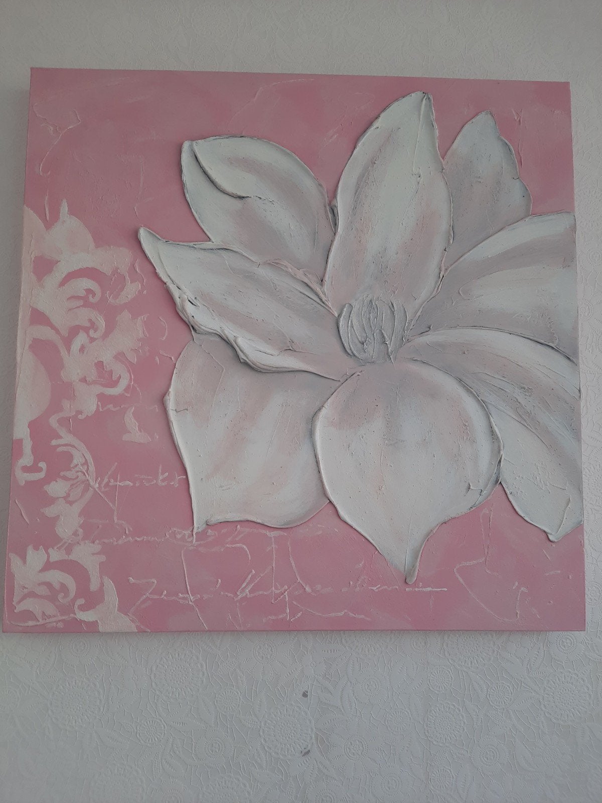 Schilderij 60x60 met bloemmotief, Ophalen, Zo goed als nieuw, 50 tot 75 cm, Schilderij