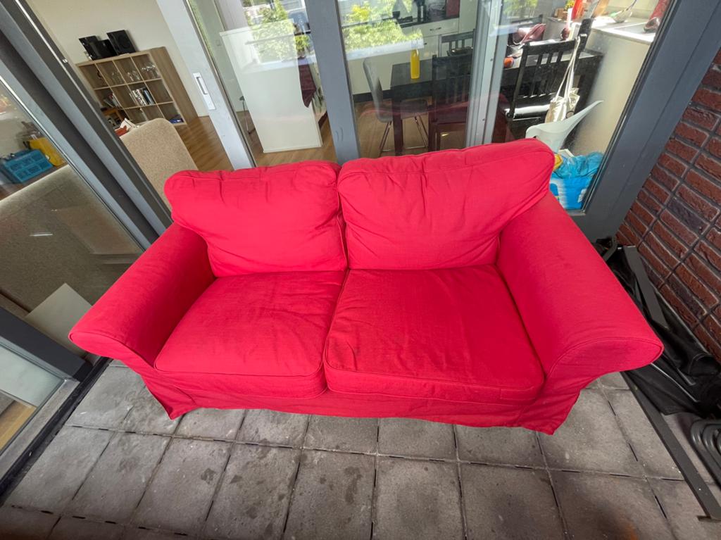 Rode IKEA bank., Gebruikt, 150 tot 200 cm, Tweepersoons, 75 tot 100 cm