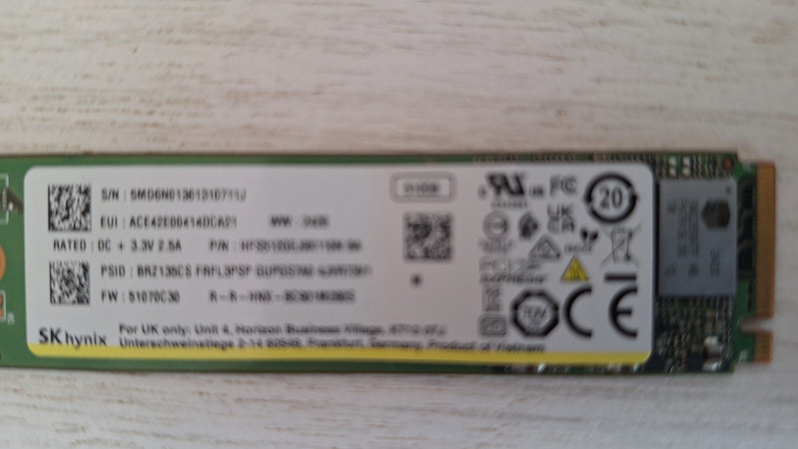 SSD 512GB M2 Hynix, Computers en Software, Harde schijven, Ophalen of Verzenden, Zo goed als nieuw, Laptop, Overige aansluitingen