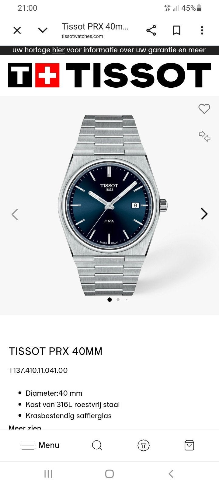 Tissot PRX 40 mm blauw, Verzenden, Zo goed als nieuw, Staal, Overige merken