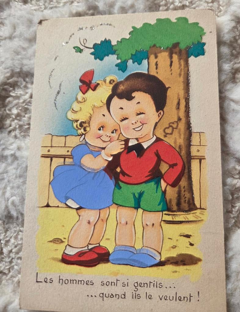 Jongen en meisje staan verliefd naast elkaar, Verzenden, 1940 tot 1960, Ongelopen, Kinderen
