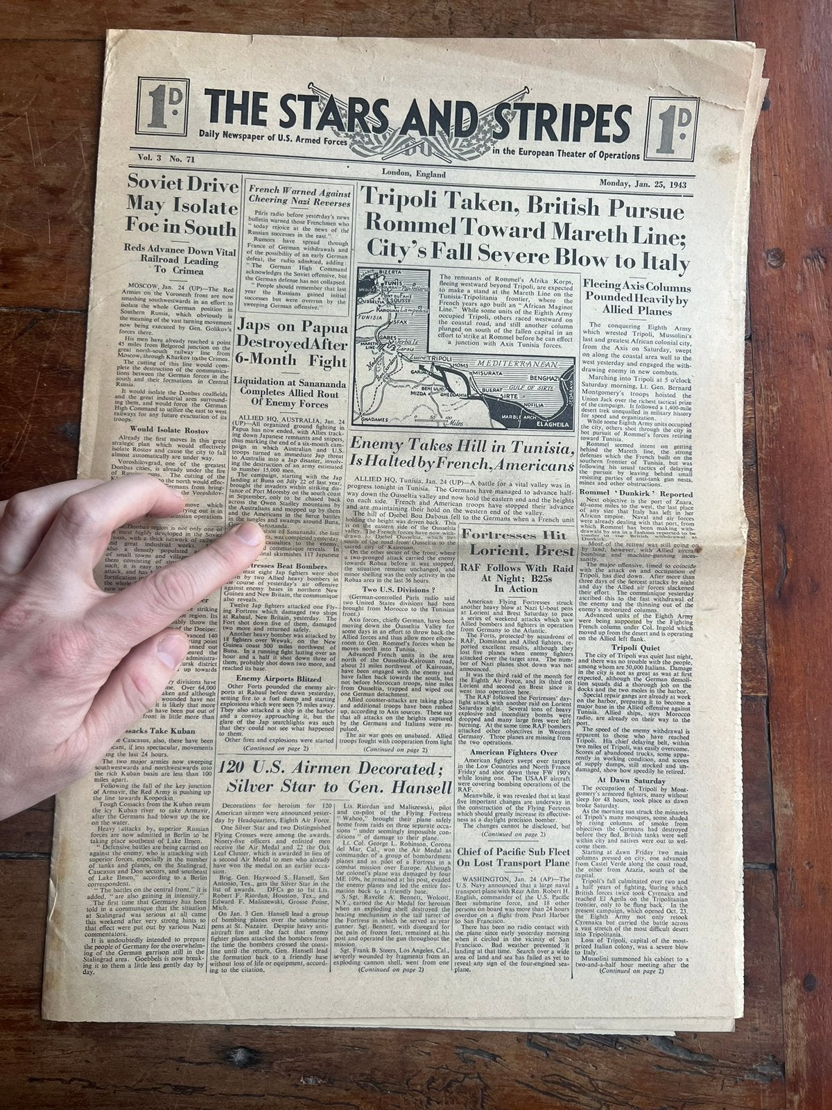 WO2 Amerikaans Stars Stripes Januari 1943 Tripoli USAAF ETO, Amerika, Verzenden, Boek of Tijdschrift