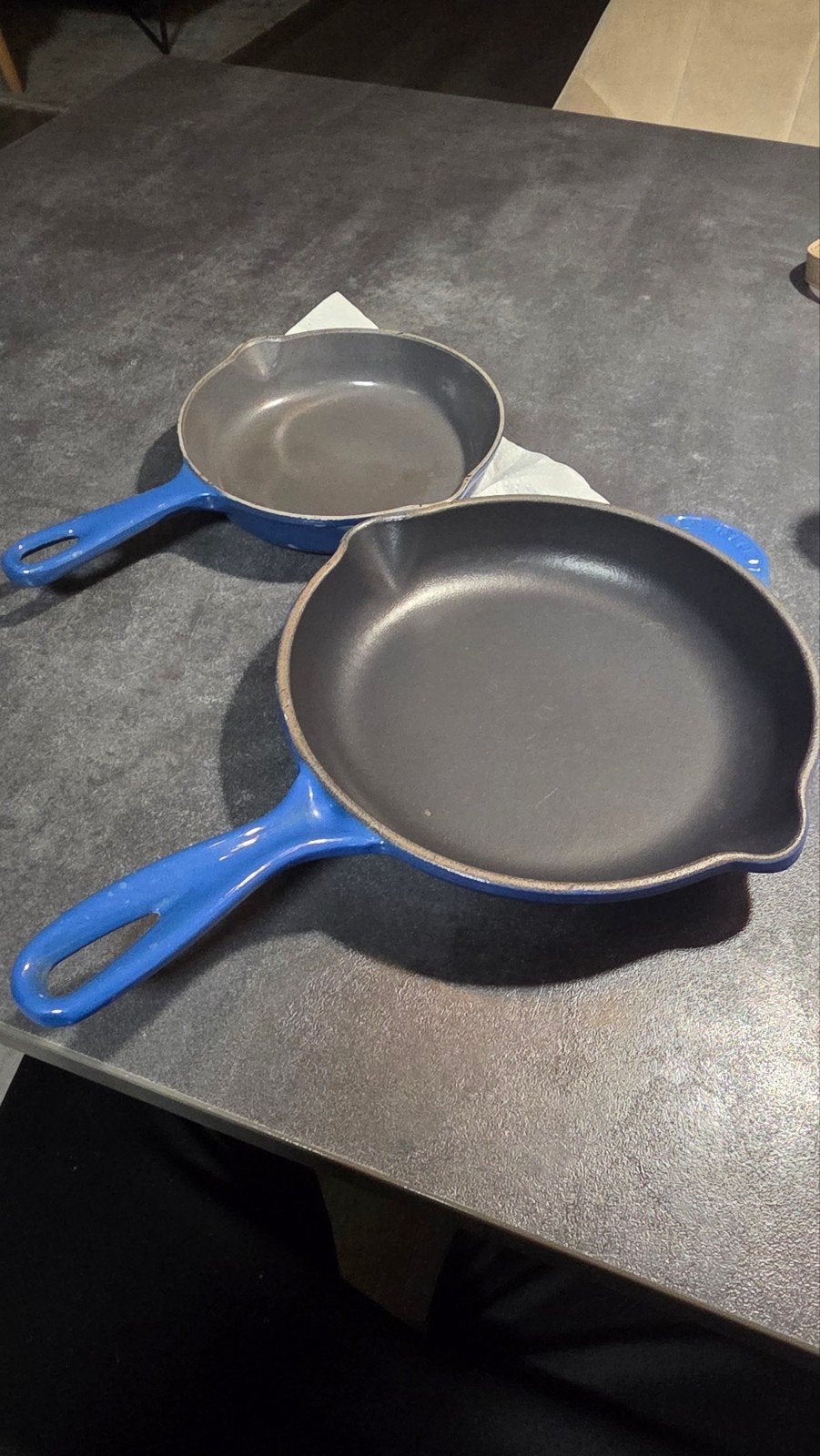 2 le Creuset pannen, Koekenpan, Gebruikt, Le Creuset, Ophalen of Verzenden
