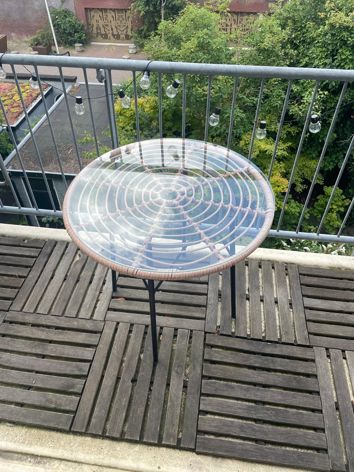 Ronde Xenos buitentafel met glasplaat - 60cm, Ophalen, Gebruikt, Rond, Metaal