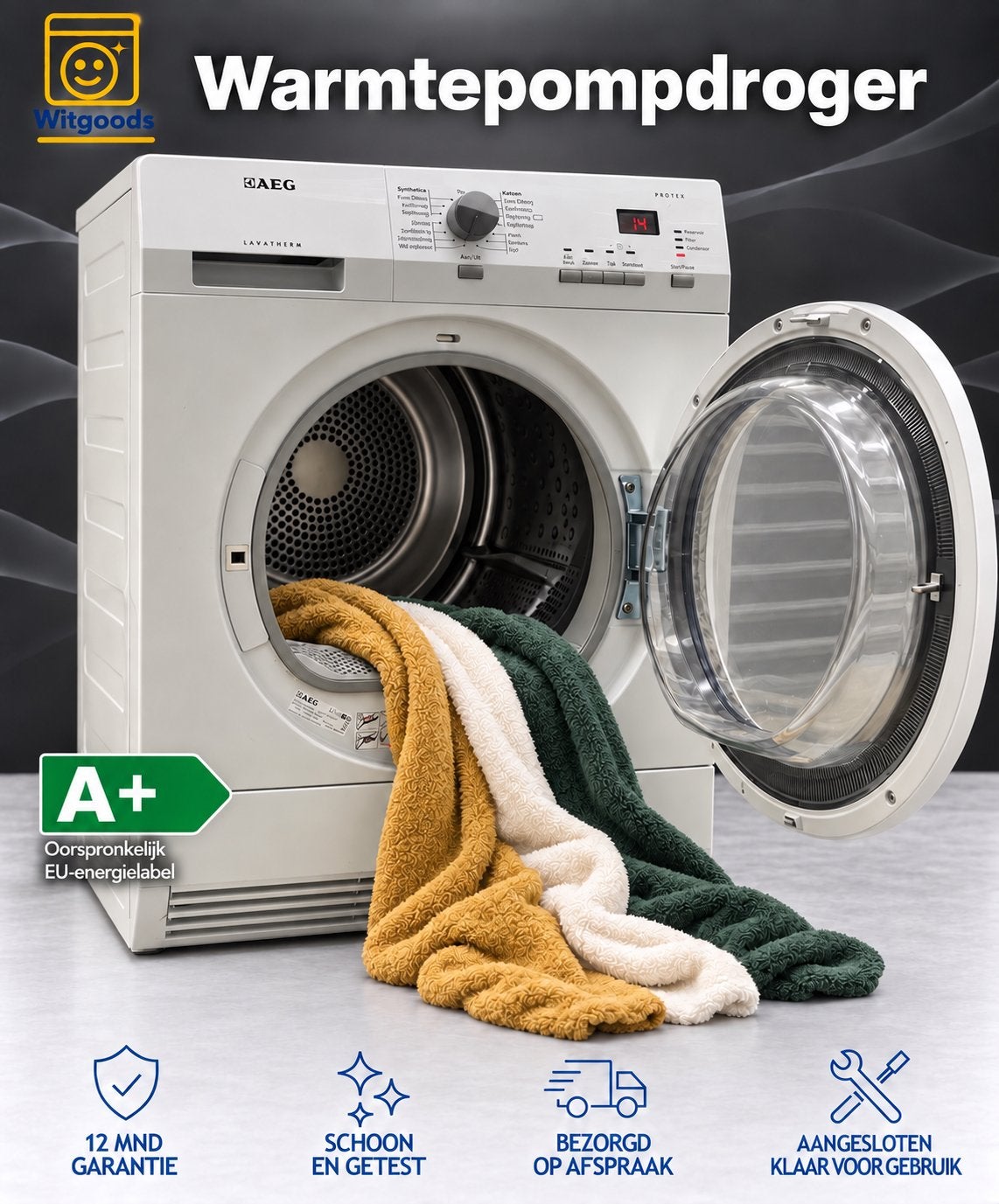 ZACHT & ZUINIG! AEG 7KG A+ WARMTEPOMPDROGER | PROTEX