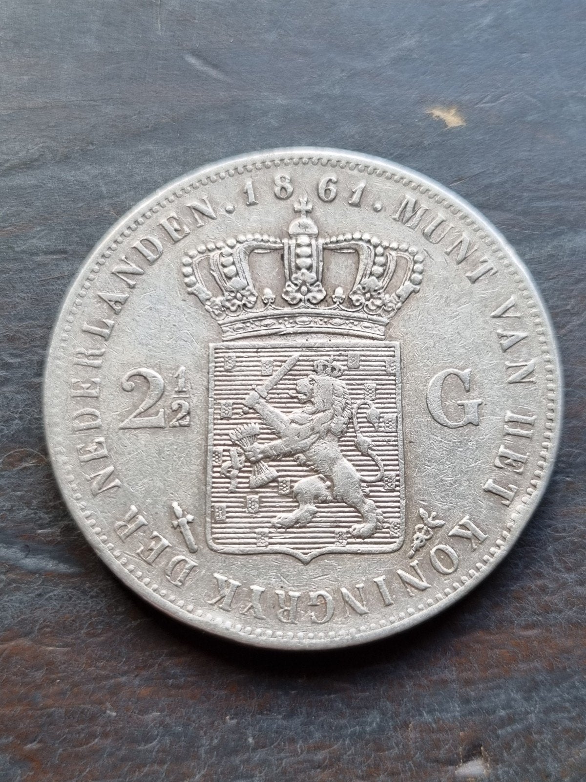 Rijksdaalder 1861 type d Willem 3, Ophalen of Verzenden, Koning Willem III, 2½ gulden, Zilver
