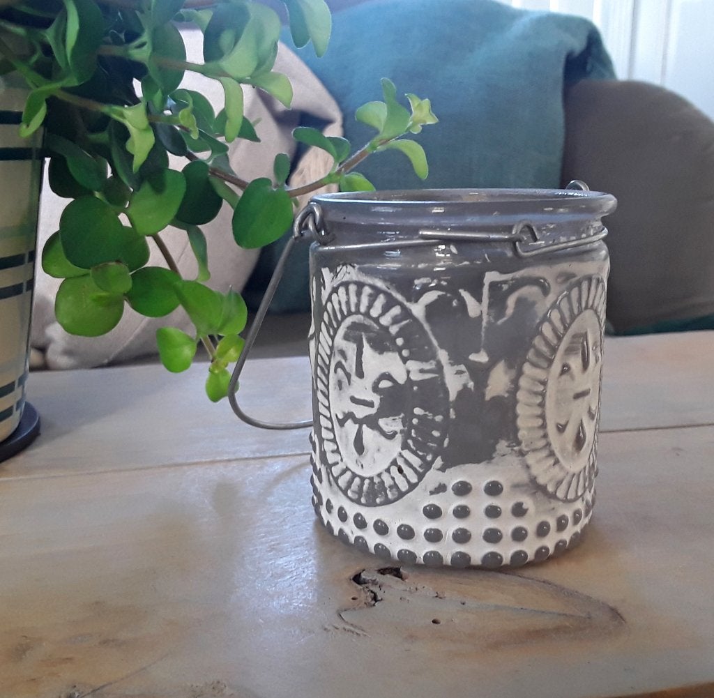 Waxinelichthouder met metalen hengsel, Huis en Inrichting, Gebruikt, Meerkleurig, Waxinelichthouder, Ophalen of Verzenden
