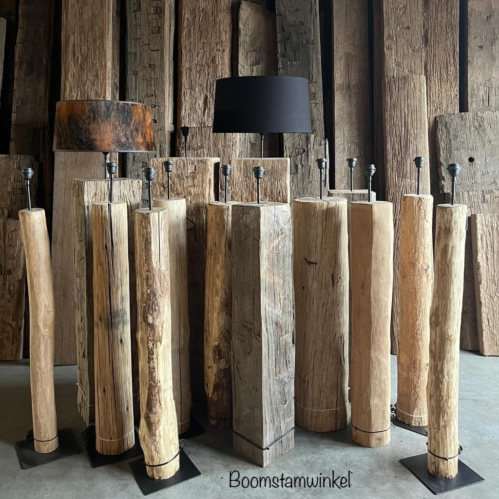 Meerpaal lamp | Boomstamlamp | vloerlamp hout | Houten lamp, Ophalen of Verzenden, Nieuw, Hout, 100 tot 150 cm