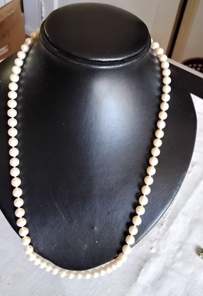 Bloedmooie Parels Ketting Lange Vintage Parels 2x Slot, Ophalen of Verzenden, Zo goed als nieuw, Wit, Overige materialen
