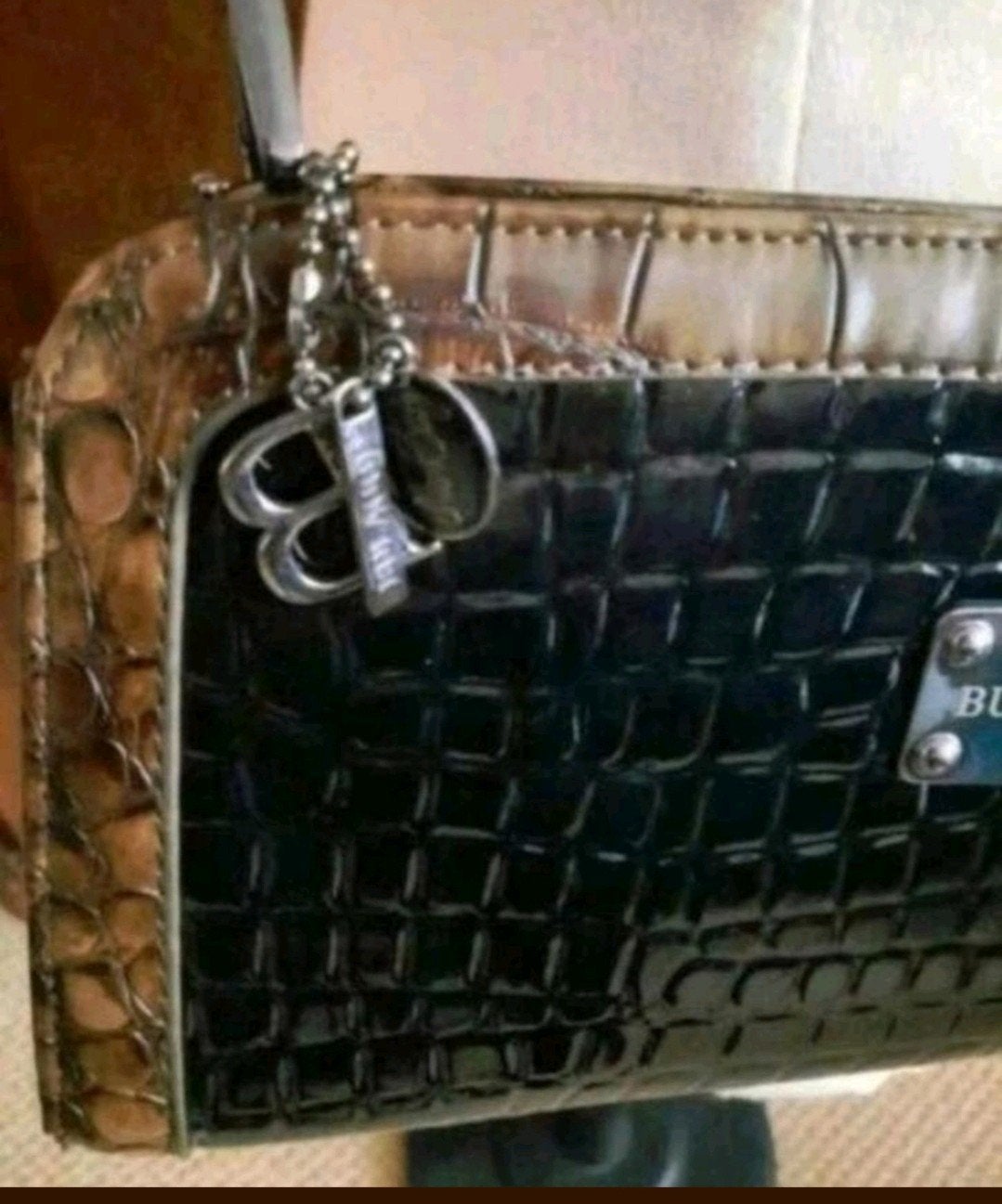 Nieuwe zwart met taupe kroko lak clutch/schoudertas Bullagi, Verzenden, Nieuw, Zwart, Schoudertasje