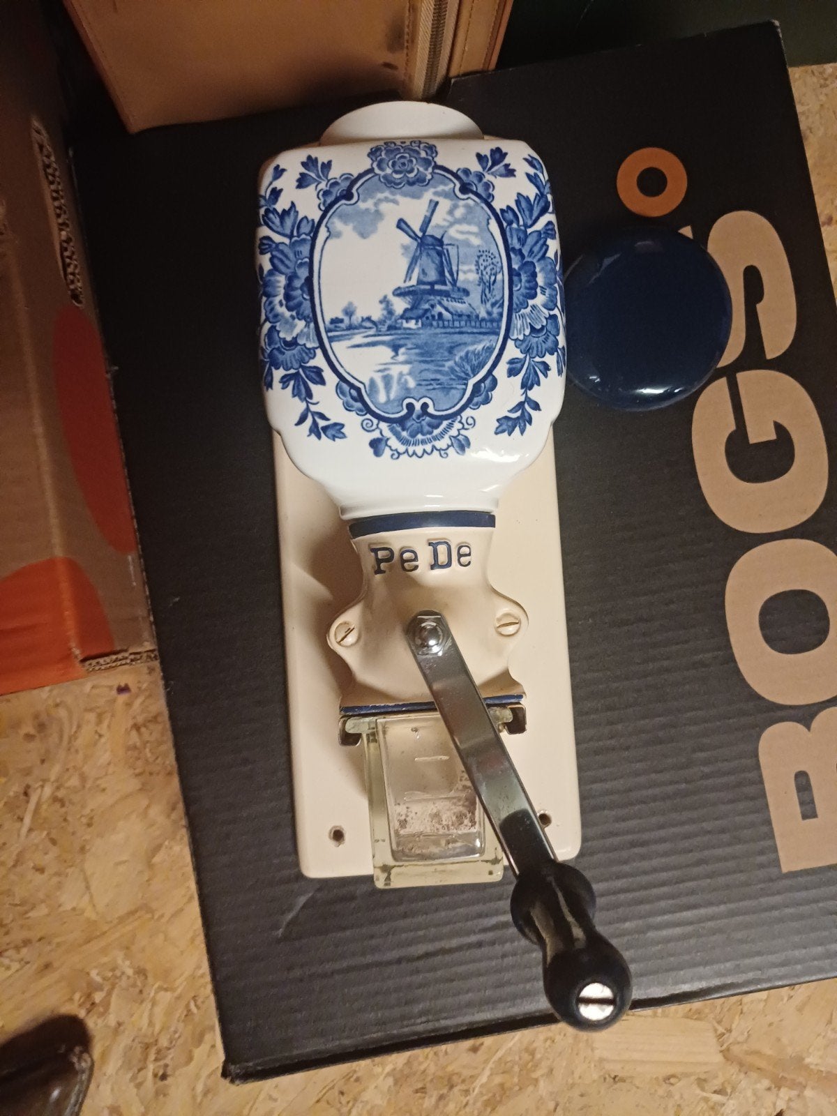Vintage PeDe wandkoffiemolen - Delftsblauw decor, Ophalen
