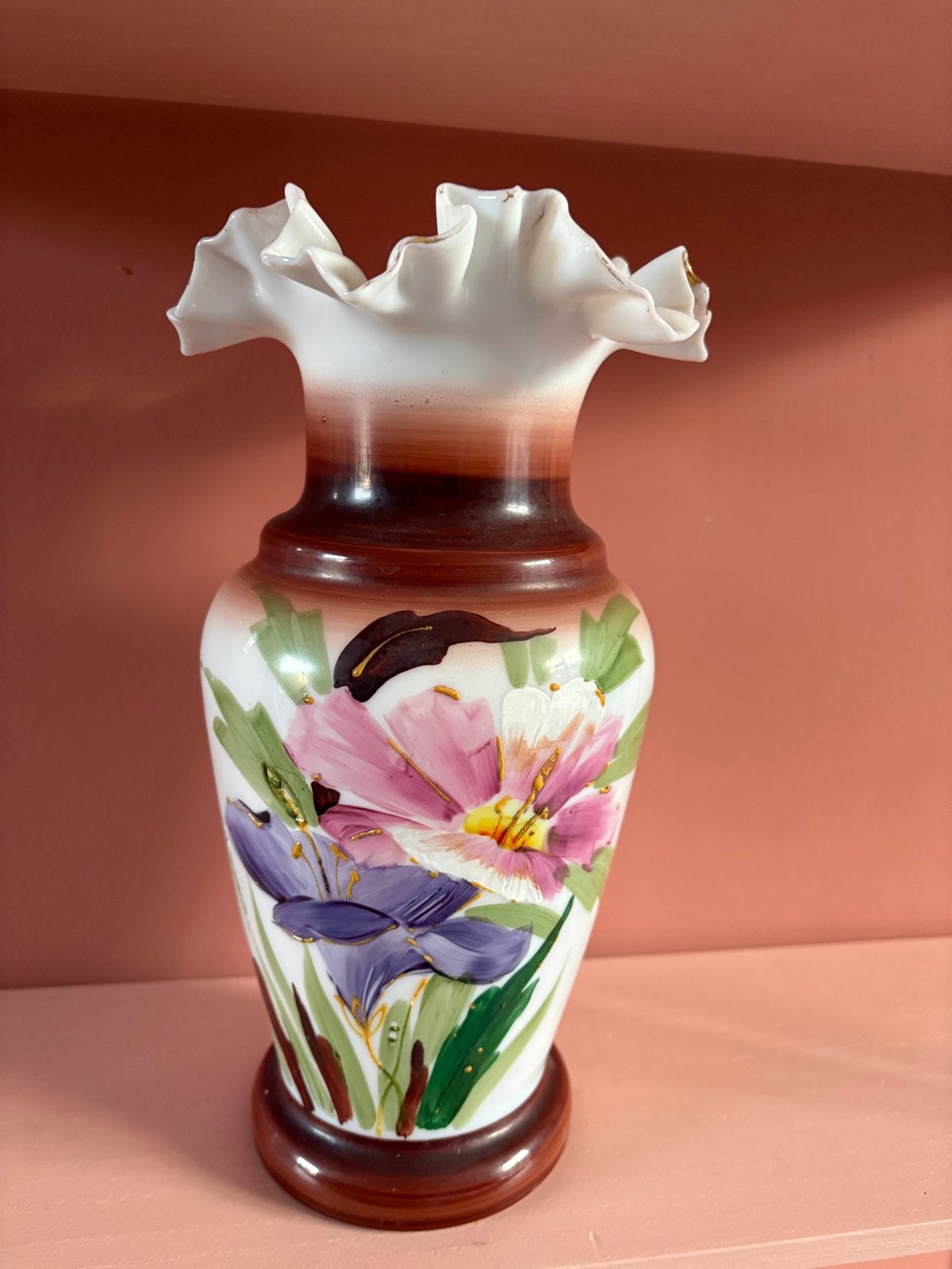 Antieke Opaline Vaas met Handgeschilderde Bloemen, Antiek en Kunst, Antiek | Vazen, Ophalen