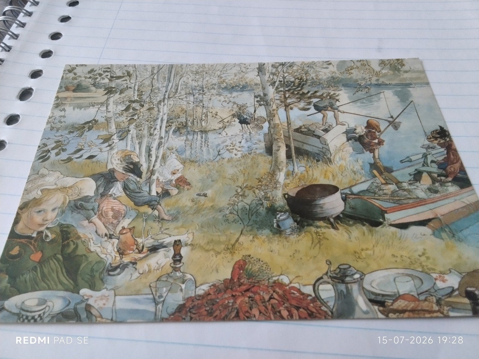 Ongelopen ansichtkaart Carl Larsson: Kreeftenvangst, Verzamelen, Ophalen of Verzenden, 1980 tot heden