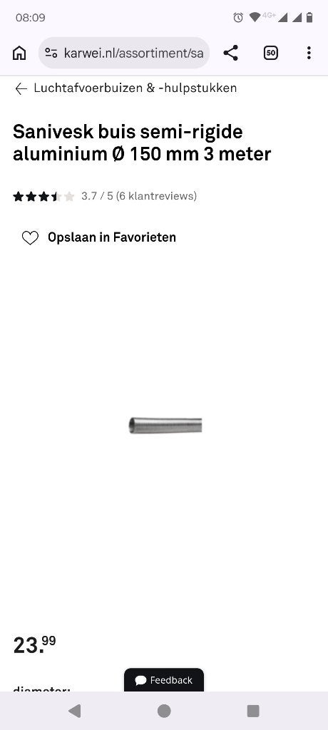 Flexibele aluminium buis diameter 150mm, Ophalen, Nieuw, Ventilator en Afzuiger