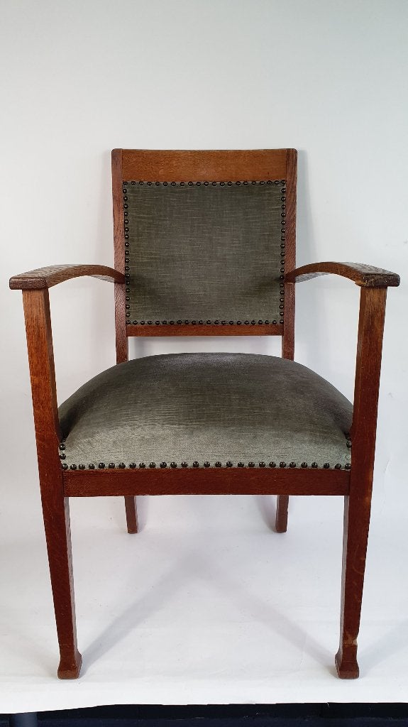 Antieke fauteuil, stoel met armleuningen, springveren. S35, Ophalen of Verzenden