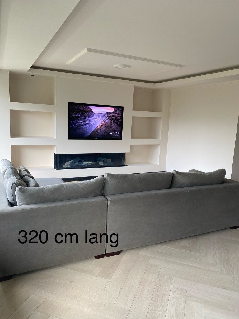 Grijze Hoekbank - 320 cm lang, 240 cm diep, Ophalen, Gebruikt, Hoekbank, 300 cm of meer