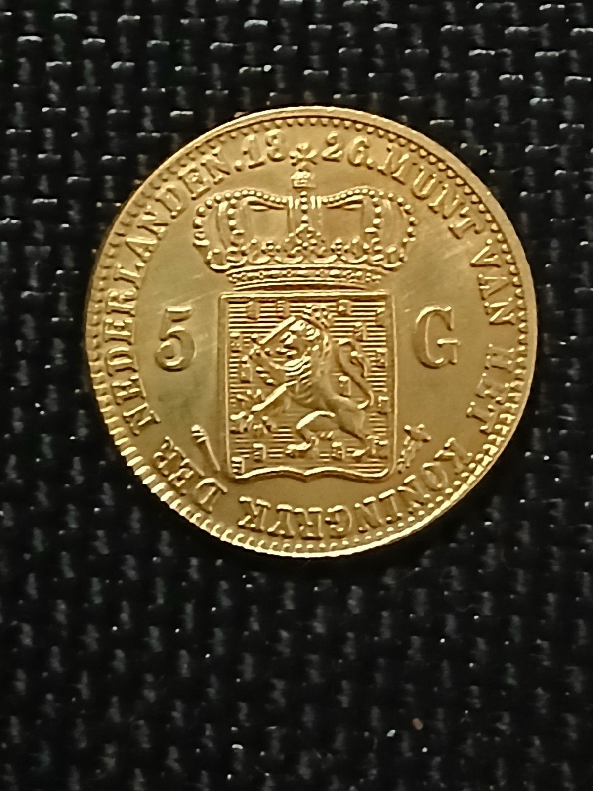 Willem I vijfje 5 gulden goud vergulding herslag 1826, Postzegels en Munten, Verzenden, 5 gulden, Goud, Koning Willem I
