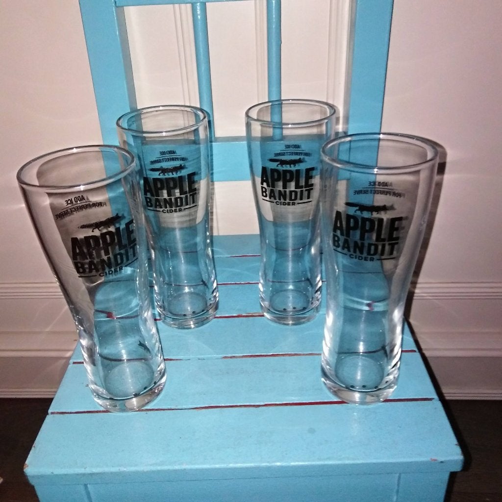 Apple Bandit cider glazen 4 stuks, Ophalen, Glas of Glazen, Gebruikt, Glas