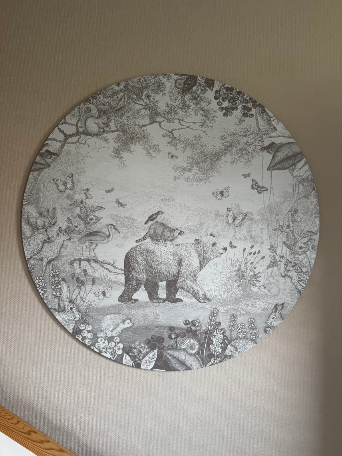 Muurcirkel Pimpelmees Bosdieren dibond, Kinderen en Baby's, Kinderkamer | Inrichting en Decoratie, Zo goed als nieuw, Wanddecoratie