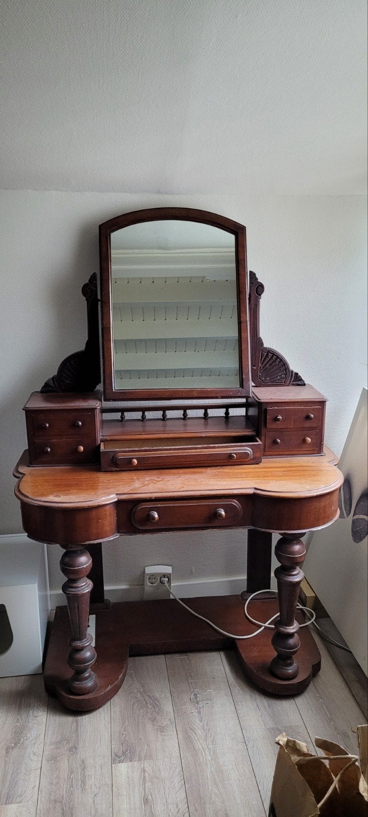 Antieke houten kaptafel met spiegel – Frans – opknapper, Antiek en Kunst, Ophalen